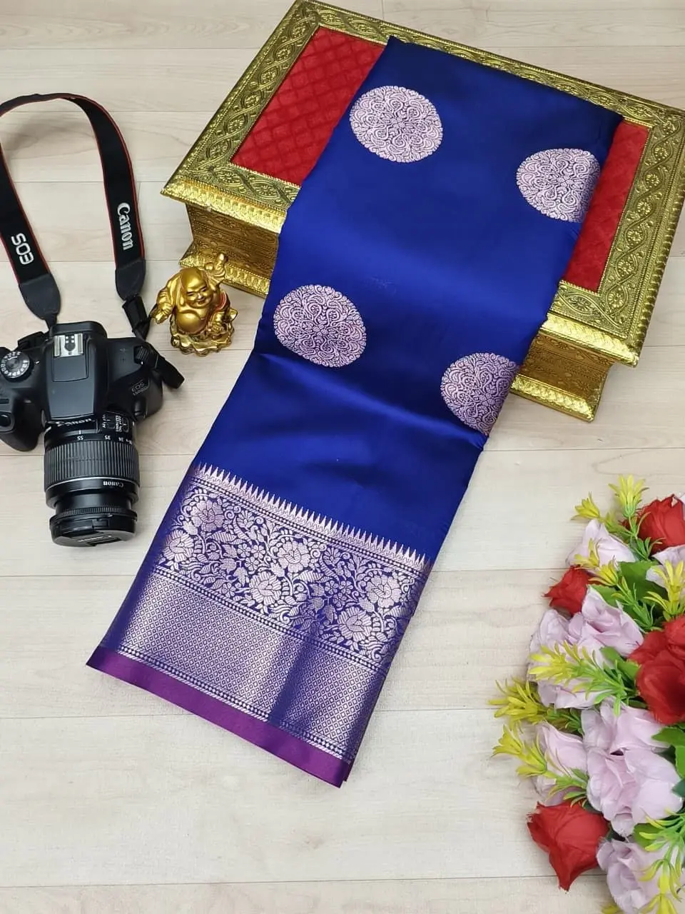 Rich Navy Blue Silver Zari Fusion Soft Silk Saree